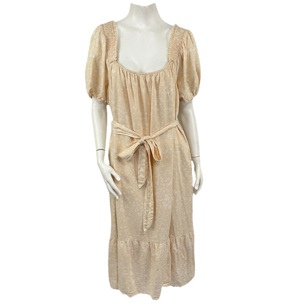 Lane Bryant Linen Blend Smocked Shoulder Square Neck Midi Dress Plus‎ Size 18/20